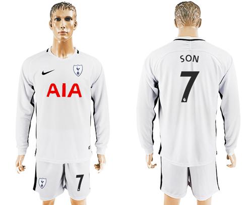 Tottenham Hotspur #7 Son Home Long Sleeves Soccer Club Jersey - Click Image to Close